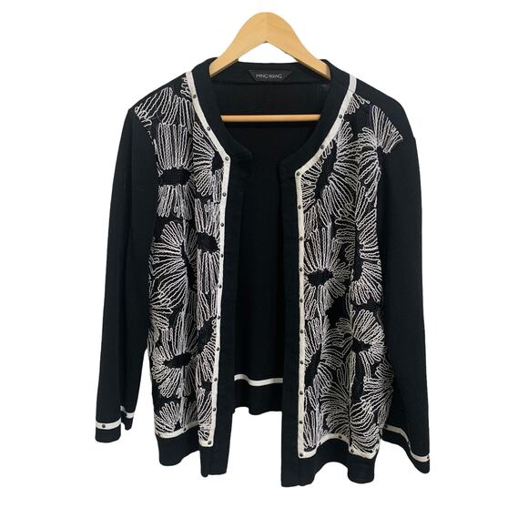 Ming Wang white black embroidered blazer Medium - Picture 1 of 6